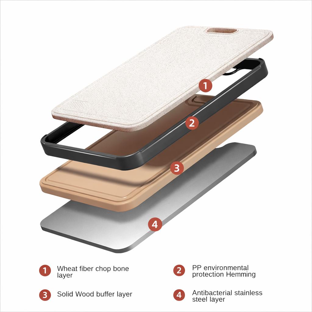 لوح تقطيع من الفولاذ المقاوم للصدأ وألياف القمح – تصميم مزدوج الجوانب