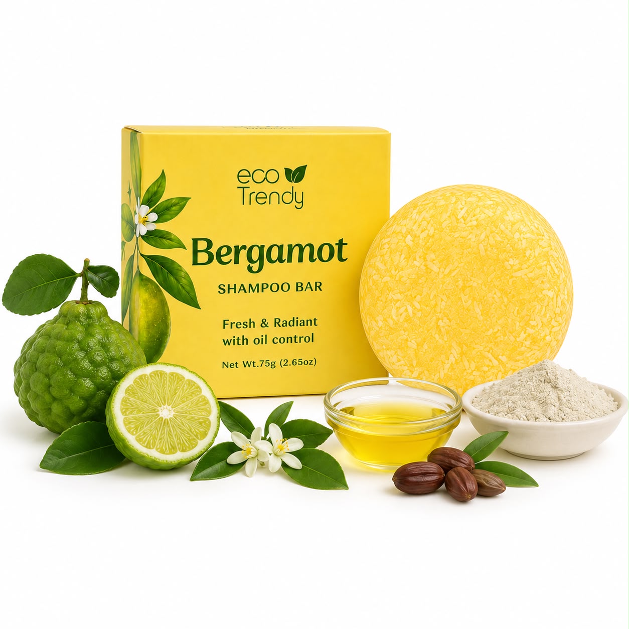 Bergamot shampoo bar (Bergamot extract + jojoba oil + Kaolin)